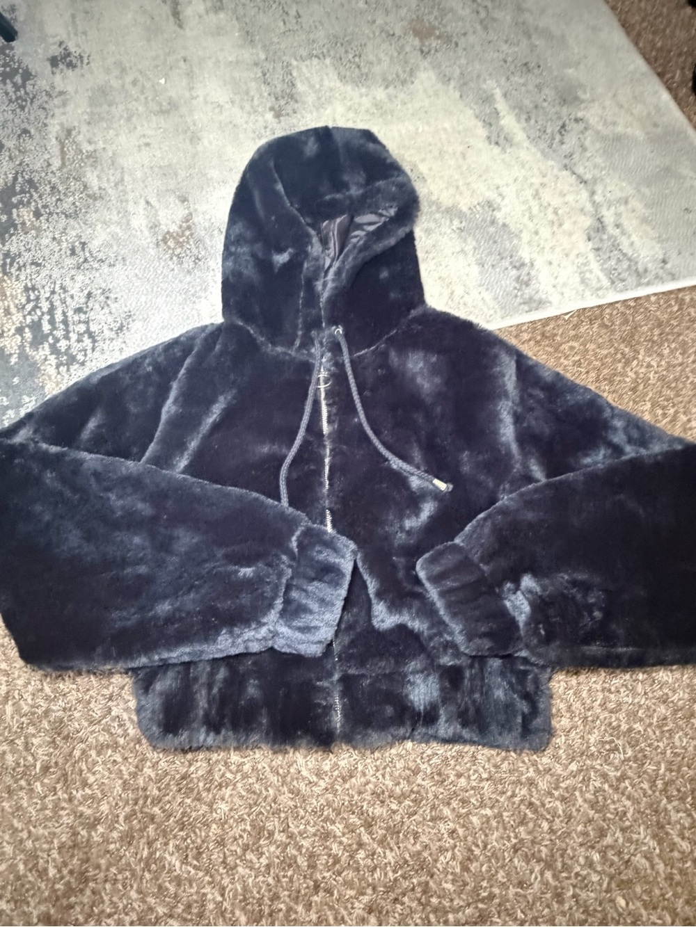 Faux Fur warm bomber jacket black size Large